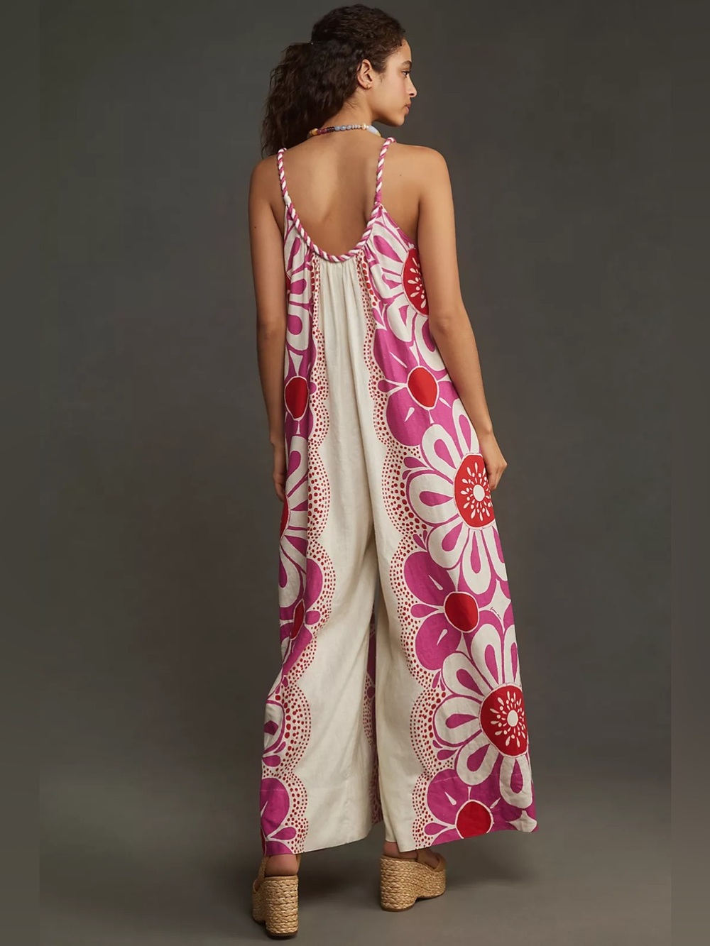 ▪️FARM Rio Maia Linen Jumpsuit Pink/Red Floral Print Size Medium - Picture 2 of 11